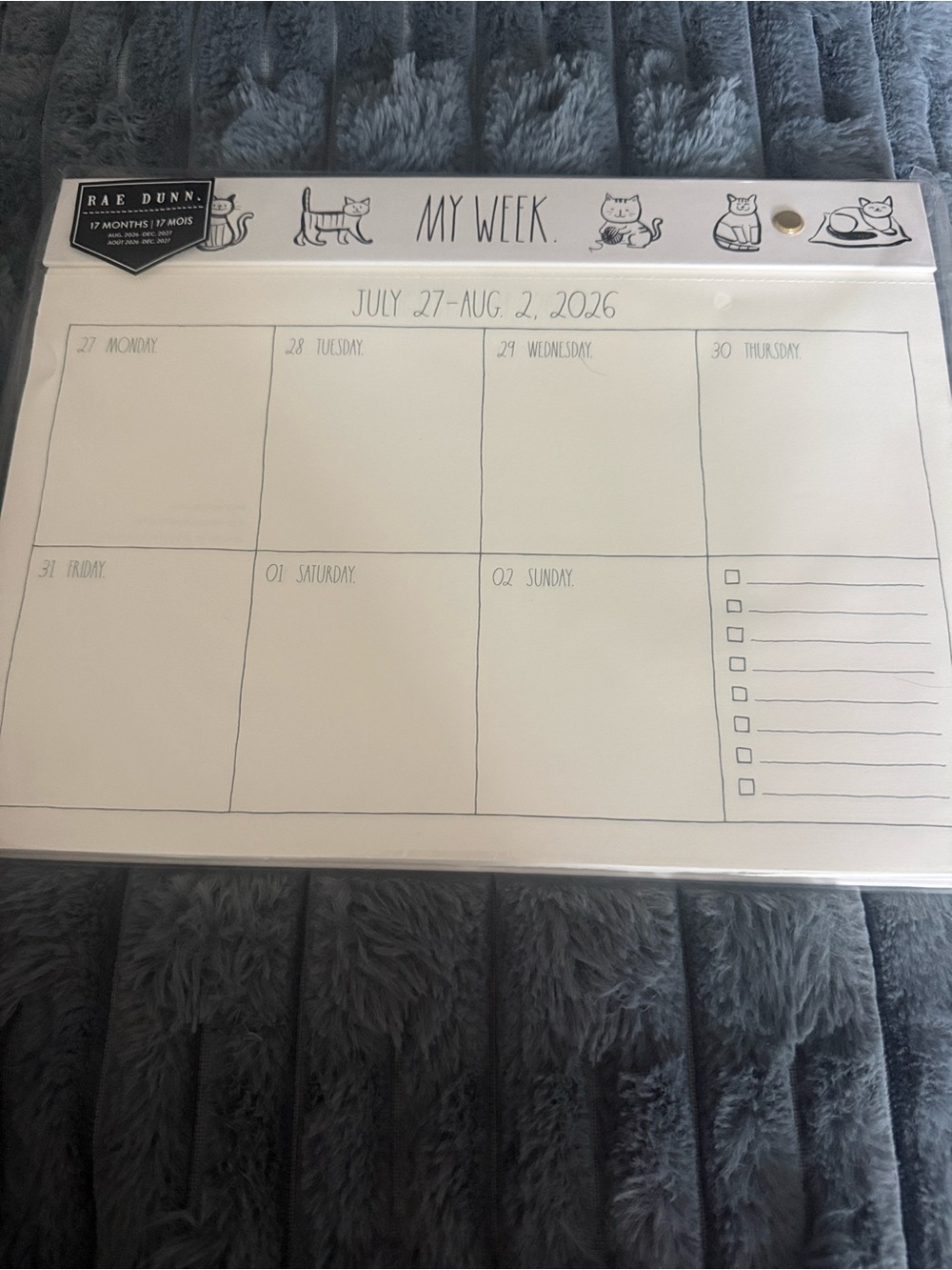 Rae Dunn White My Week Desk Pad Calendar with Cat Illustrations